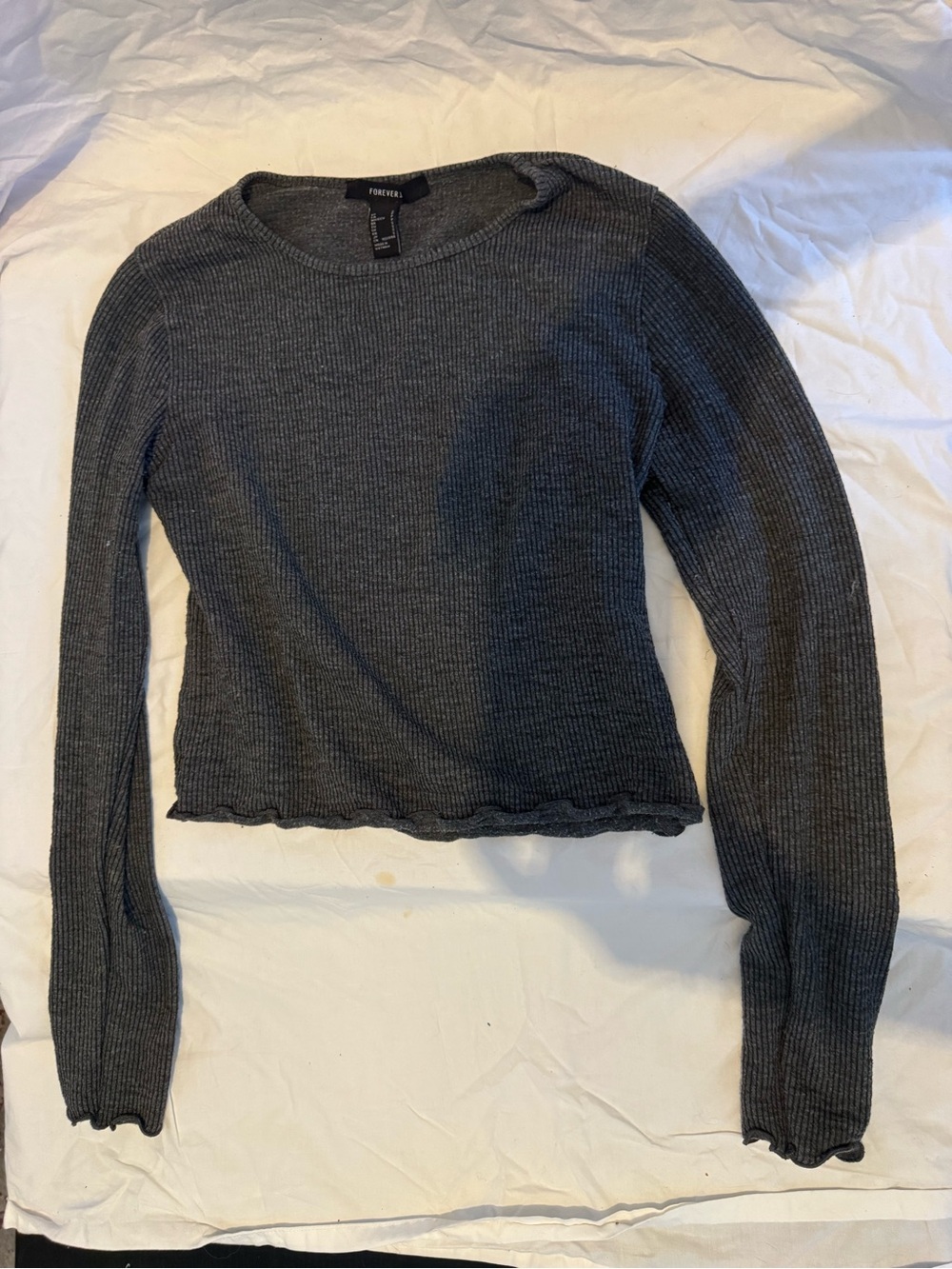 Forever 21 Dark Gray Ribbed Long-Sleeve Crop Top